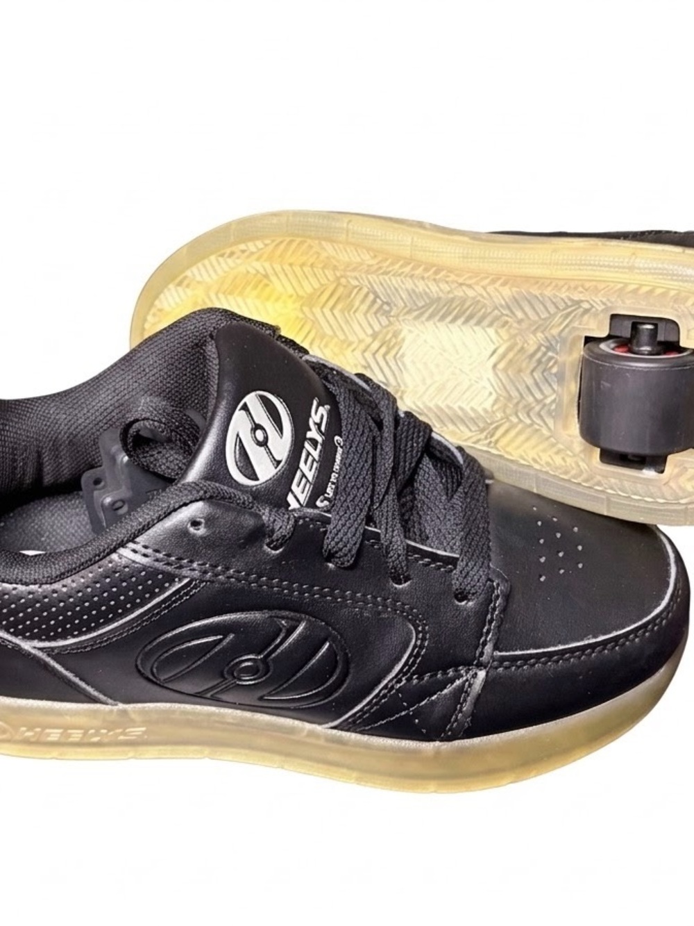 Heelys Black Kids Single-Wheel Skate Sneakers with Clear Sole